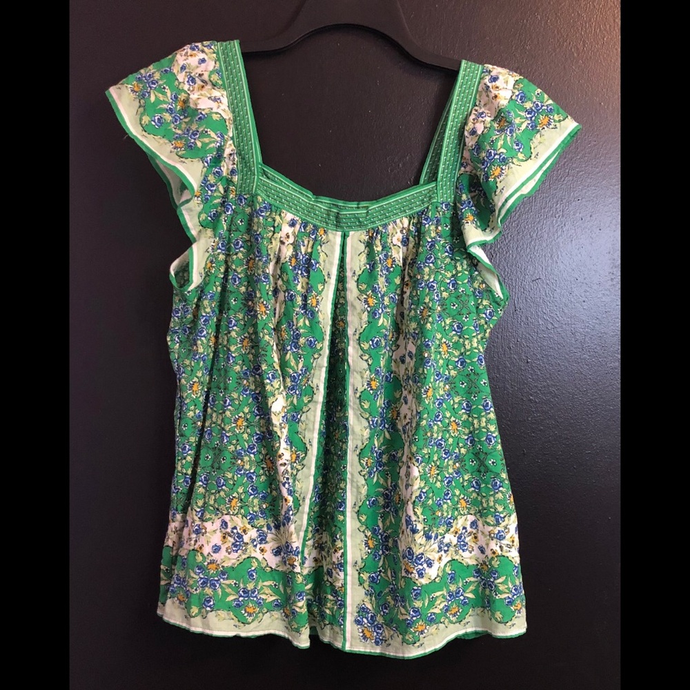 Max Studio Green Floral Flutter Sleeve Blouse